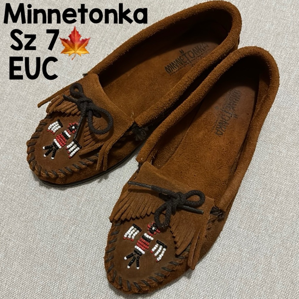 🍁Gorgeous Minnetonka Moccasins-Beaded Thunder Bird Detail-Chestnut Color-Sz 7🍁